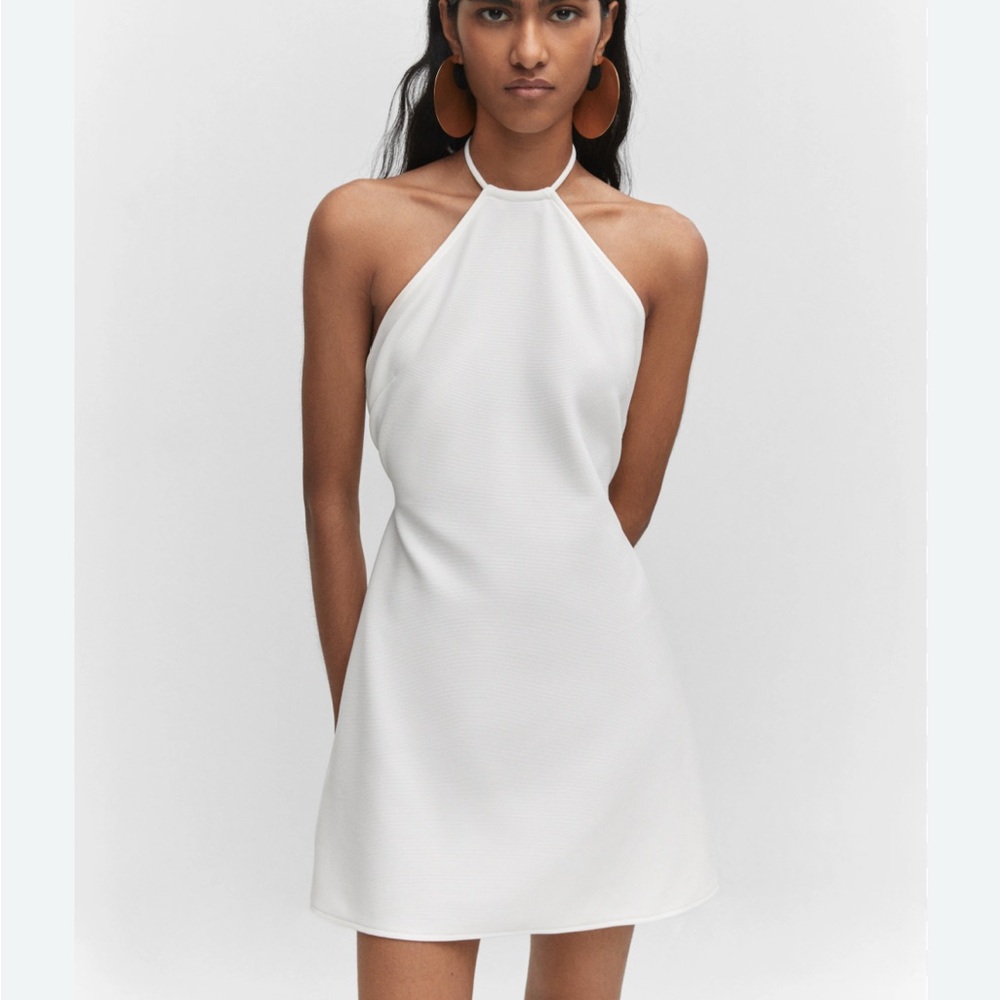 Open Back White Halter Dress
